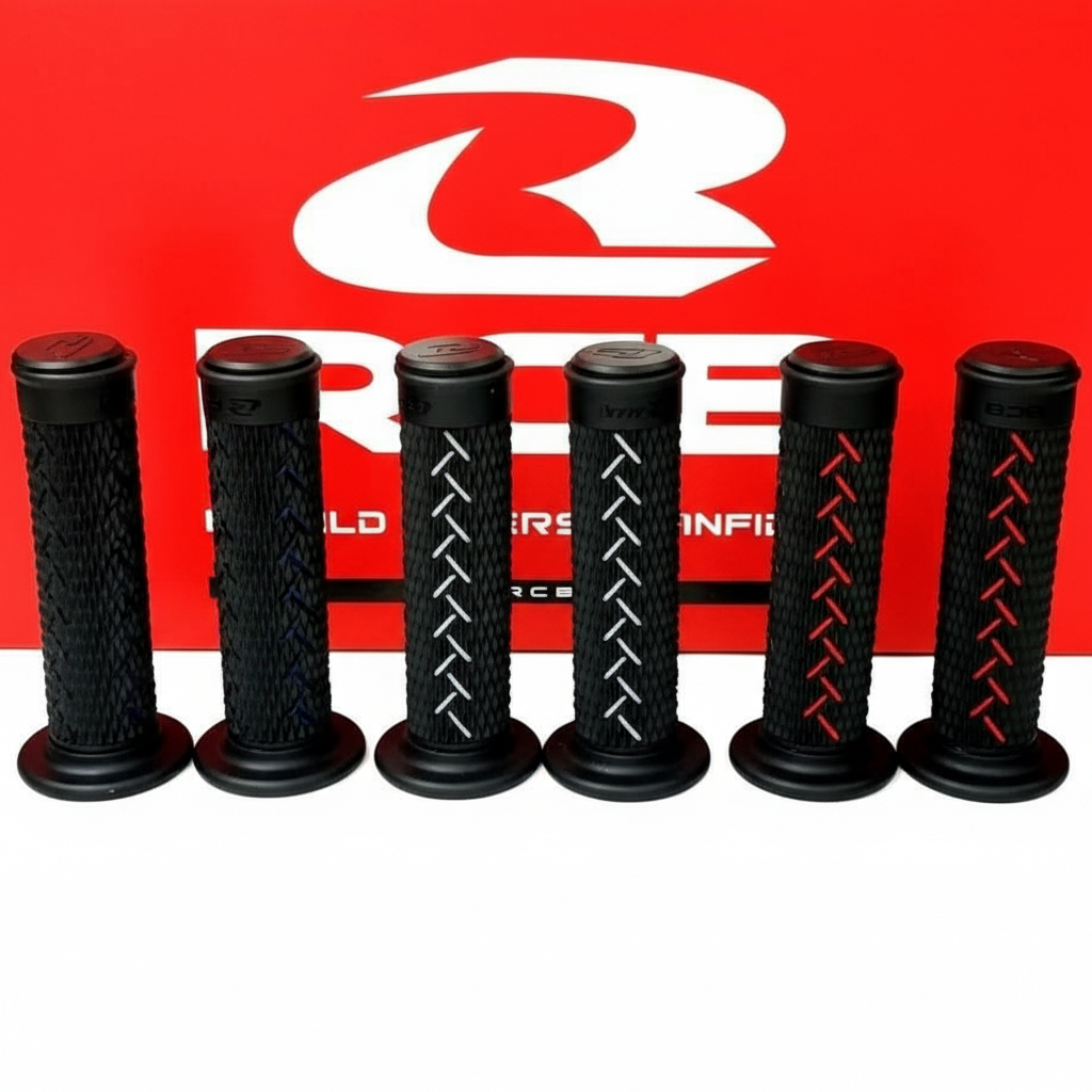 RCB HG66 Red Colour  ( Replica) Universal Motorcycle Handle Grips, 7/8" (22mm) Anti-Slip Diamond Pattern Rubber Hand Grips for Sportbikes, Scooters, and Dirt Bikes - Shock Absorbing & Ergonomic (1 Pai